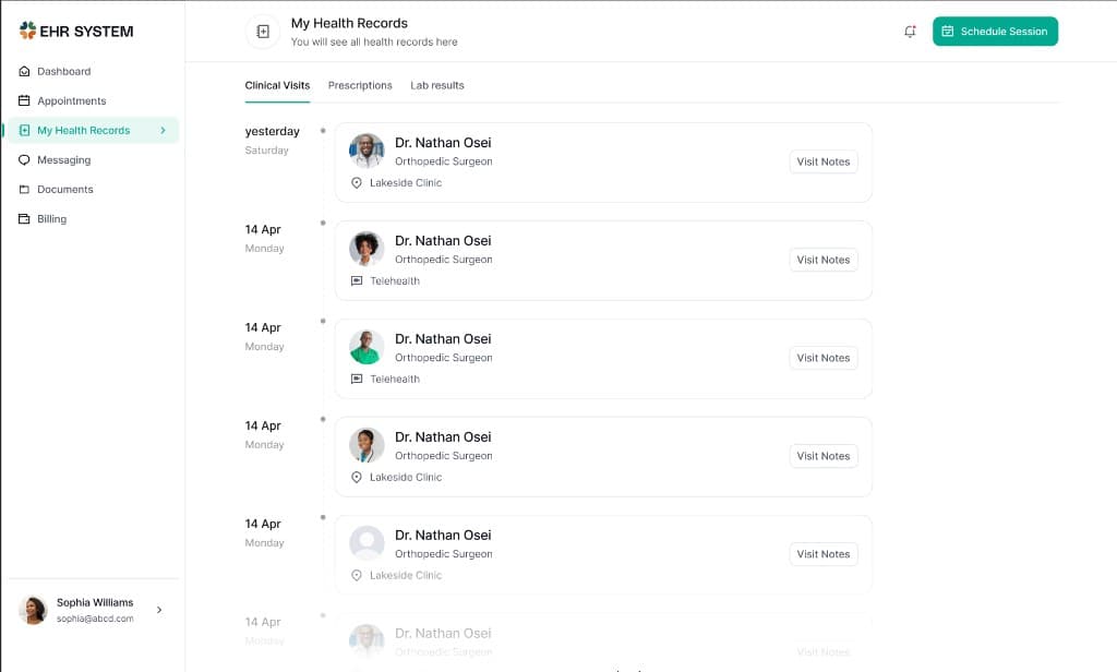 CrossMed EHR patient health records dashboard